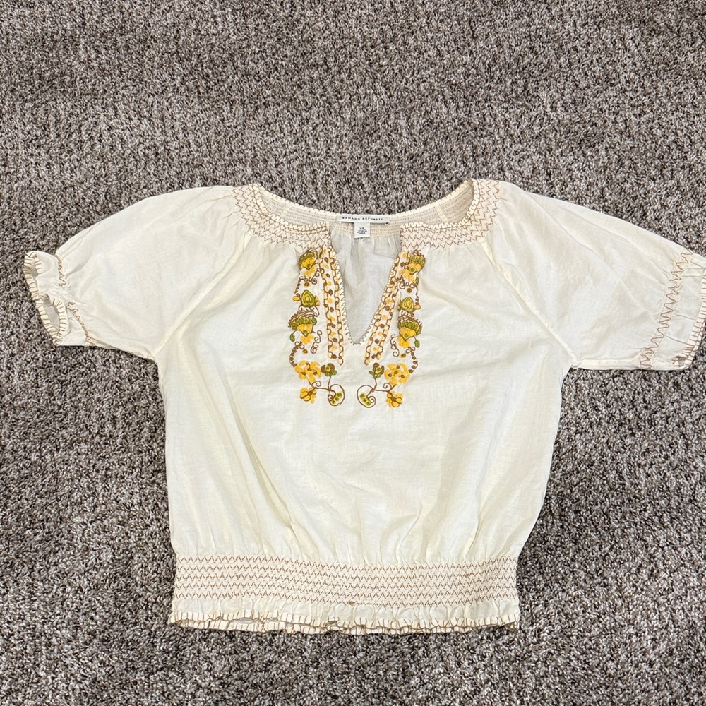 Banana Republic Cream Peasant Blouse with Embroidered Detail